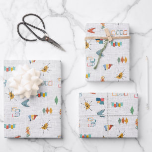 Mid Century Modern Textured White Wrapping Paper Sheet