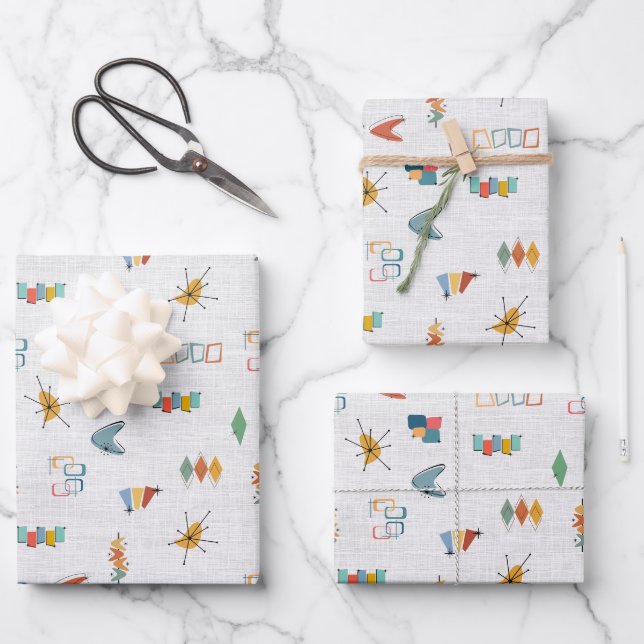 Mid Century Modern Textured White Wrapping Paper Sheet (Front)