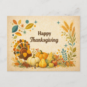 Mid Century Modern Thanksgiving Turkey Harvest Holiday Postcard