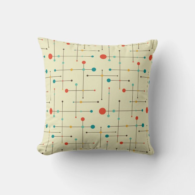 Mid-Century Modern Throw Pillow, Eames Pattern Cushion (Front)
