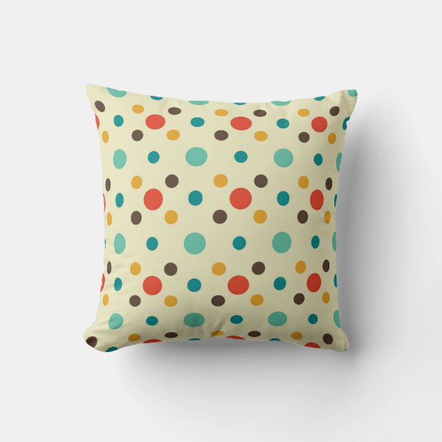 Mid-Century Modern Throw Pillow, Polkadot Pattern Cushion (Front)