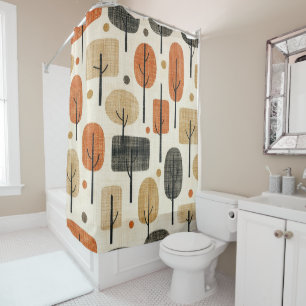 Mid Century Modern Tree Pattern Shower Curtain