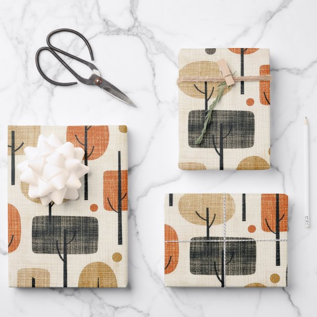 Mid Century Modern Tree Pattern Wrapping Paper Sheet (Front)