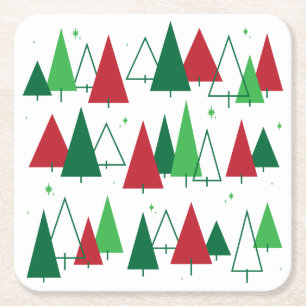 Mid Century Modern Trees Square Paper Coaster