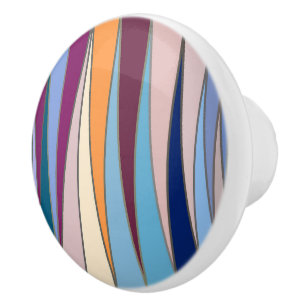 Mid-Century Modern Triangles, Blue, Purple & Gold Ceramic Knob