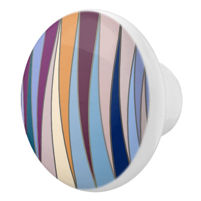 Mid-Century Modern Triangles, Blue, Purple & Gold Ceramic Knob (Right)