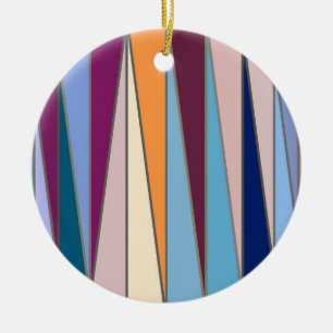 Mid-Century Modern Triangles, Blue, Purple & Gold Ceramic Tree Decoration