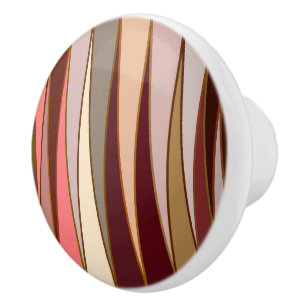 Mid-Century Modern Triangles, Brown, Beige & Coral Ceramic Knob