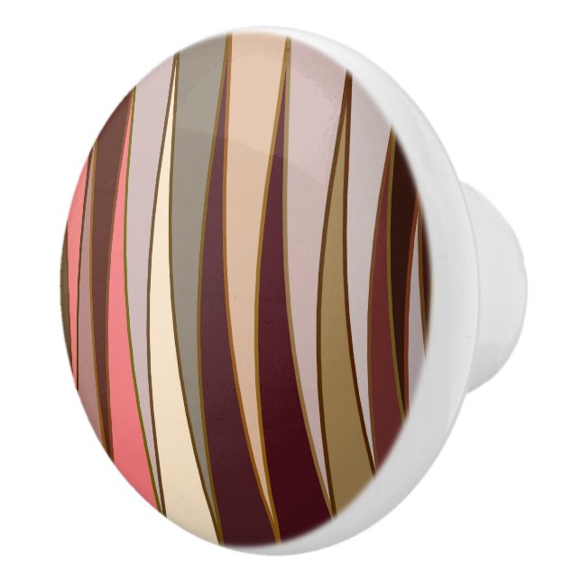 Mid-Century Modern Triangles, Brown, Beige & Coral Ceramic Knob (Right)