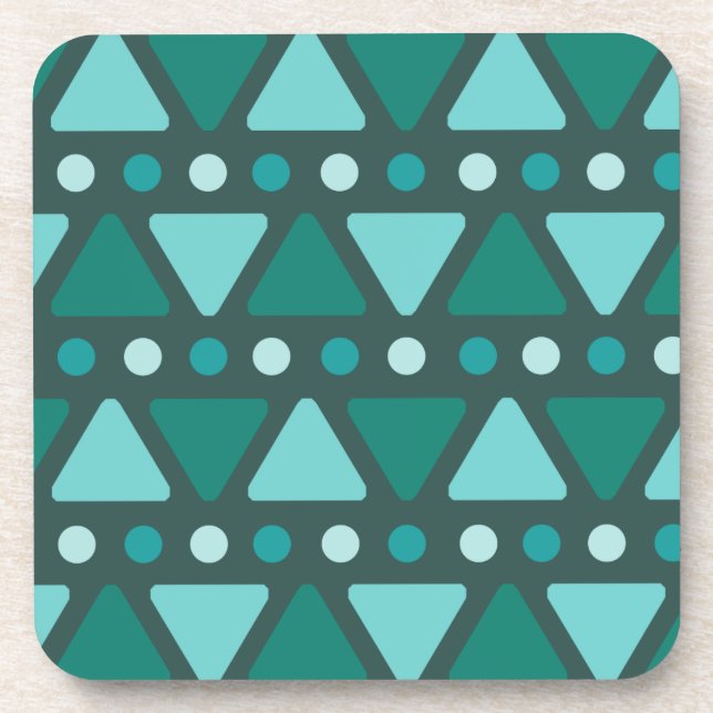 Mid Century Modern Triangles Dots Teal Coaster (Front)