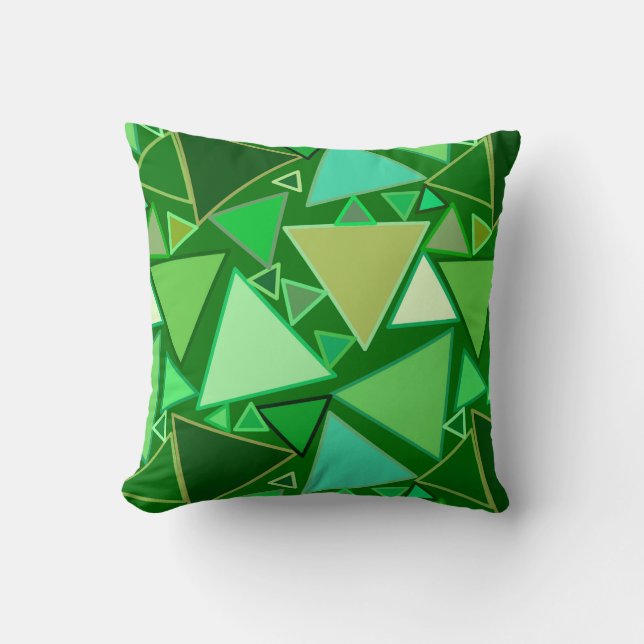 Mid-Century Modern Triangles, Emerald Green Cushion (Front)