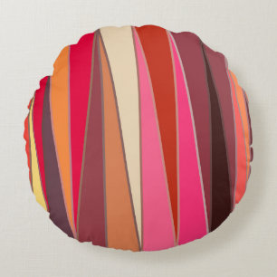 Mid-Century Modern Triangles, Fuchsia and Brown Round Cushion