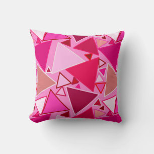 Mid-Century Modern Triangles, Pink and Burgundy Cushion