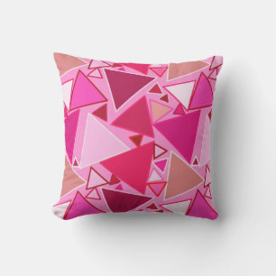 Mid-Century Modern Triangles, Pink and Burgundy Cushion