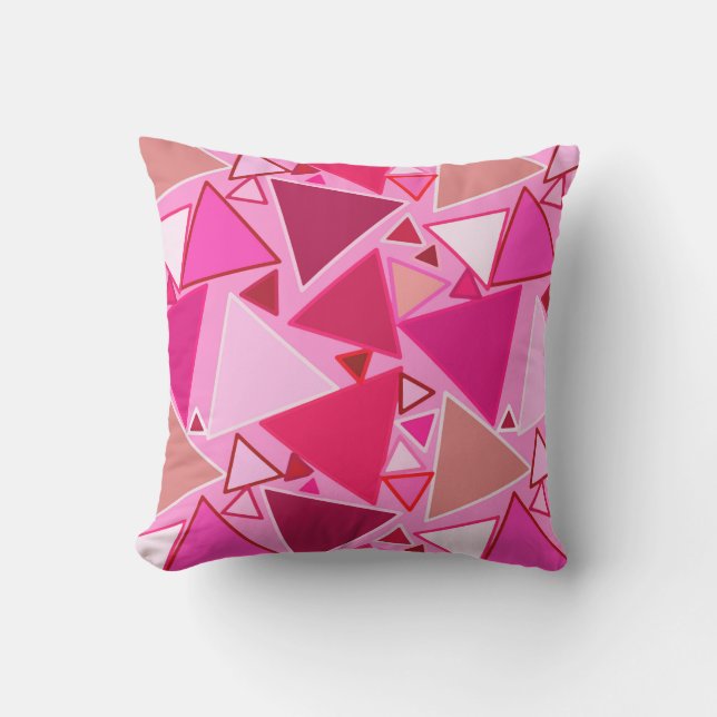 Mid-Century Modern Triangles, Pink and Burgundy Cushion (Front)