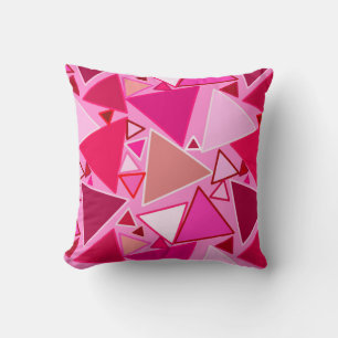 Mid-Century Modern Triangles, Pink and Burgundy Cushion