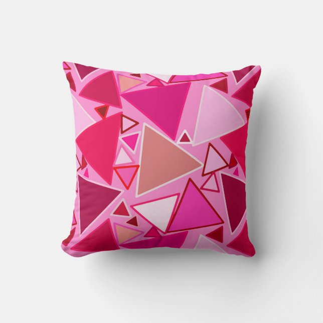 Mid-Century Modern Triangles, Pink and Burgundy Cushion (Front)