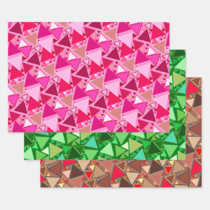 Mid-Century Modern Triangles, Pink, Green & Brown Wrapping Paper Sheet