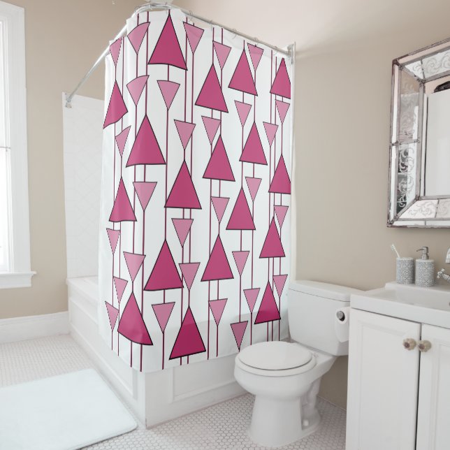Mid-Century Modern Triangles Shower Curtain (In Situ)