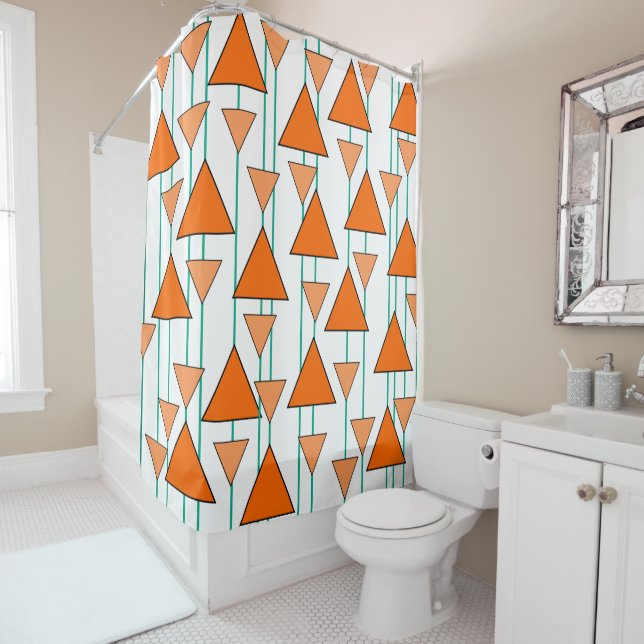 Mid-Century Modern Triangles Shower Curtain (In Situ)