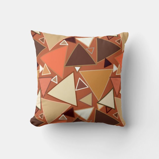 Mid-Century Modern Triangles, Tan, Brown and Beige Cushion (Front)