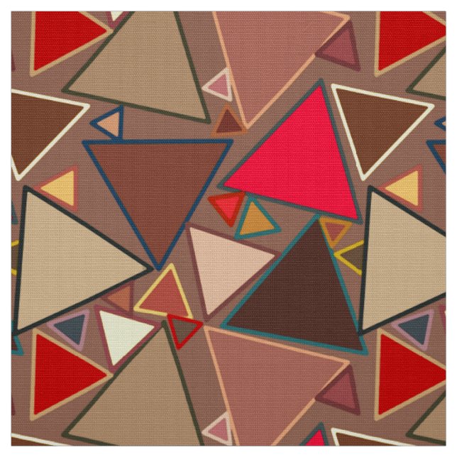 Mid-Century Modern Triangles, Taupe, Brown, Red Fabric (Swatch)