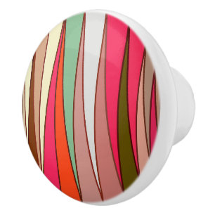 Mid-Century Modern Triangles, Taupe & Fuchsia Pink Ceramic Knob