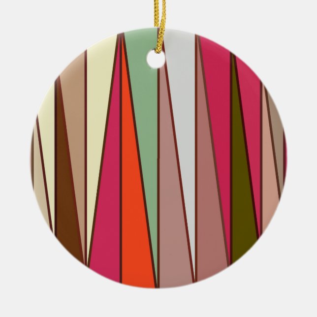 Mid-Century Modern Triangles, Taupe & Fuchsia Pink Ceramic Tree Decoration (Front)