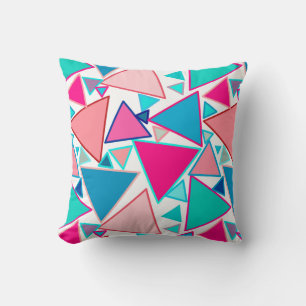 Mid-Century Modern Triangles, Turquoise and Coral Cushion