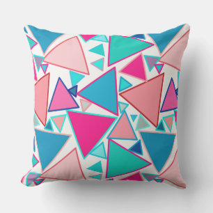 Mid-Century Modern Triangles, Turquoise and Coral Outdoor Cushion