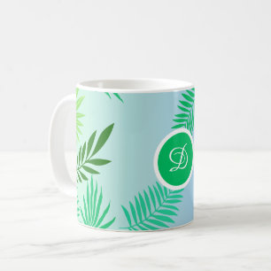 mid century modern tropical leaves blue palm coffee mug