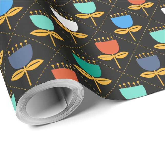 Mid-Century Modern Tulip - Black Wrapping Paper (Roll Corner)