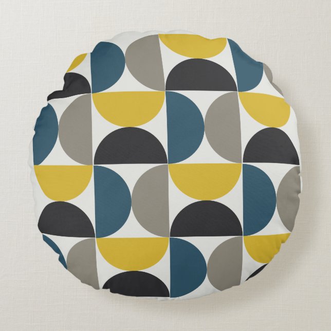 Mid-Century Modern Turmer Gunmetal and blue   Round Cushion (Front)