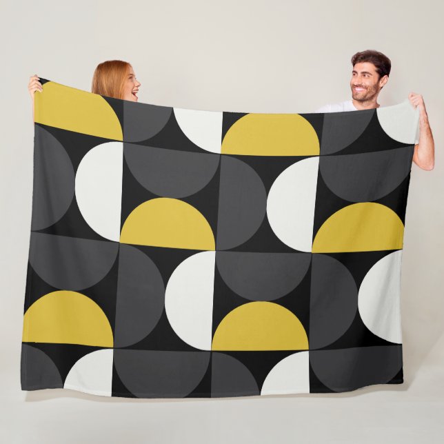 Mid-Century Modern turmeric and gunmetal grey   Fleece Blanket (In Situ)