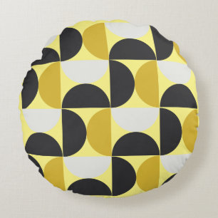 Mid-Century Modern turmeric and gunmetal grey   Round Cushion