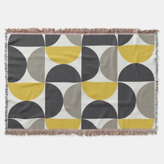 Mid-Century Modern Turmeric Gunmetal     Throw Blanket (Front)