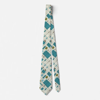 Mid Century Modern, Turquoise, Black,  Geometric Tie