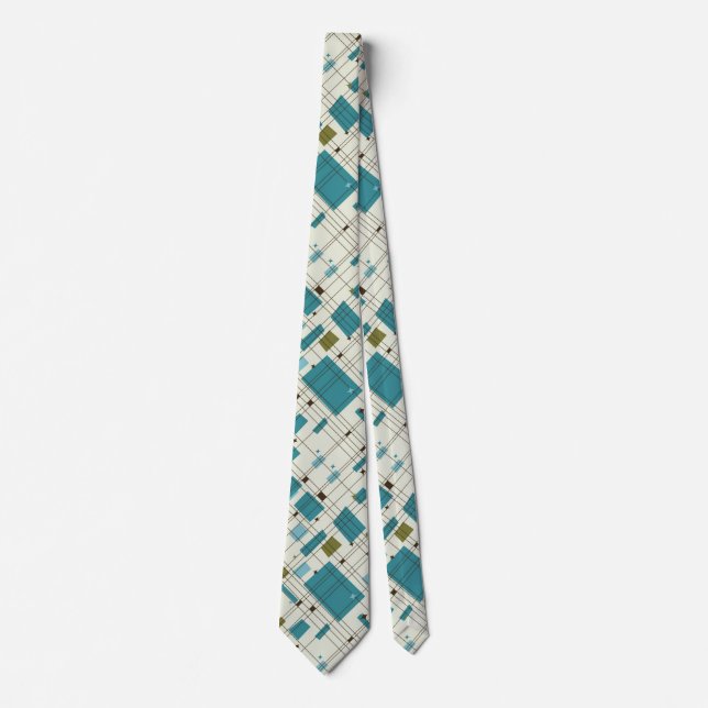 Mid Century Modern, Turquoise, Black,  Geometric Tie (Front)