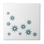 Mid-Century Modern Turquoise Blue Starburst Design Tile<br><div class="desc">Mid-century modern inspired design featuring vintage retro turquoise blue starbursts in an organic design on a white background. Simple,  clean modern design.</div>
