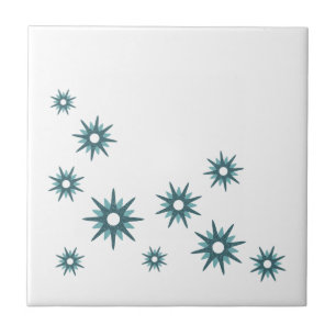 Mid-Century Modern Turquoise Blue Starburst Design Tile
