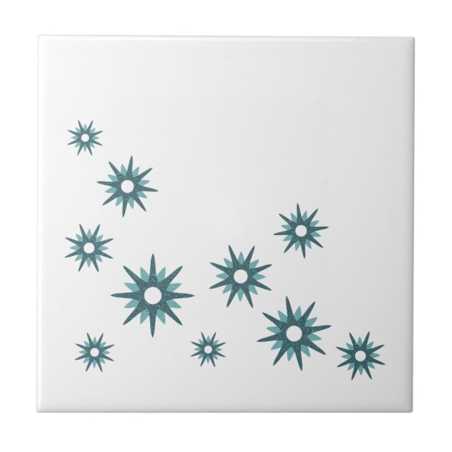 Mid-Century Modern Turquoise Blue Starburst Design Tile (Front)