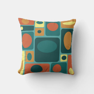 Mid Century Modern Turquoise Rectangles Cushion