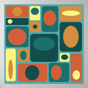 Mid Century Modern Turquoise Rectangles Poster