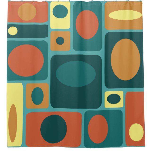 Mid Century Modern Turquoise Rectangles Shower Curtain (Front)