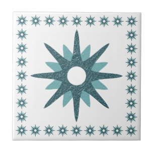 Mid-Century Modern Turquoise Starburst Design Tile