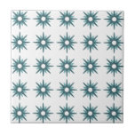 Mid-Century Modern Turquoise Starburst Pattern Cer Tile<br><div class="desc">Mid-century modern inspired design featuring vintage pattern of retro turquoise blue starbursts on a white background. Simple, clean modern design. Create your own custom pattern by uploading a new image, or use the "message" button to contact the designer for help. To create your own patterned design: 1. Select personalise this...</div>