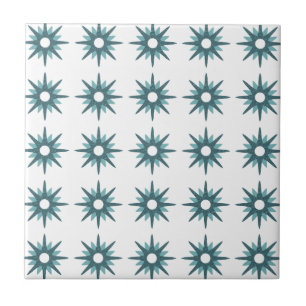 Mid-Century Modern Turquoise Starburst Pattern Cer Tile