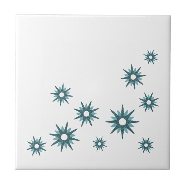 Mid-Century Modern Turquoise Starbursts Tile (Front)
