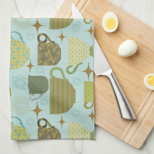 Mid Century Modern Turquoise Teacup  Tea Towel