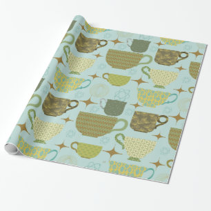 Mid Century Modern Turquoise Teacup Wrapping Paper